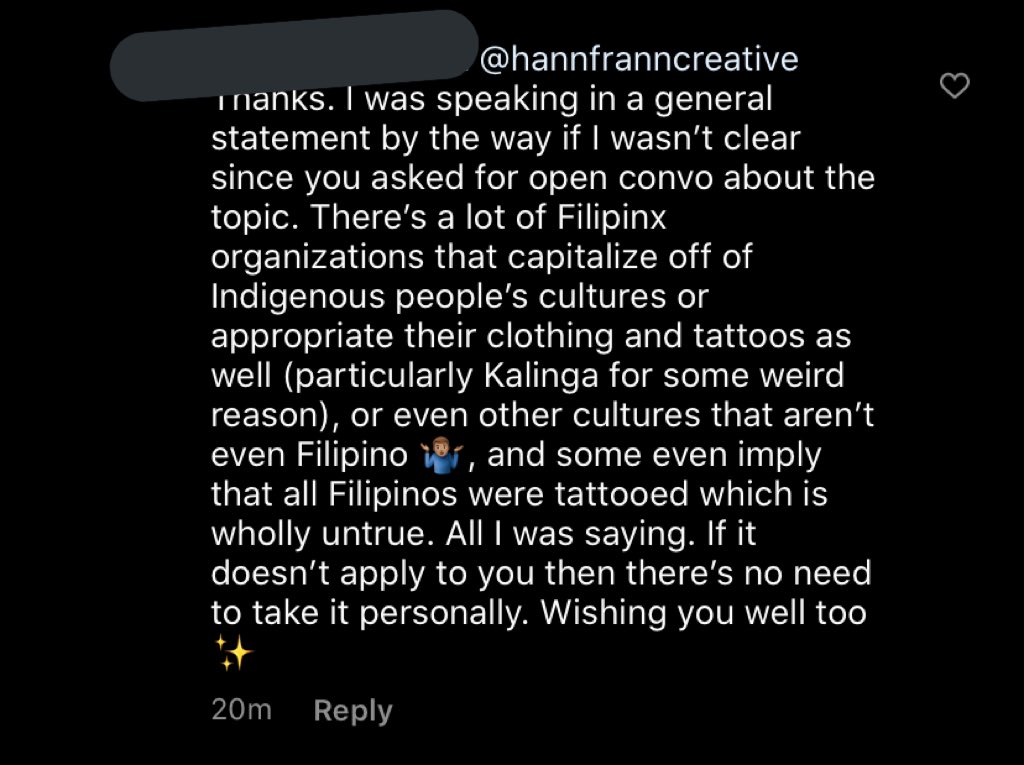 Lmao so I felt my interaction with hannfranncreative was waaaaay too lenient (probably bc I was genuinely open to what she had to say) and I ended up being too nice so I deleted it, and this is what I discovered or an exposé, if you will 