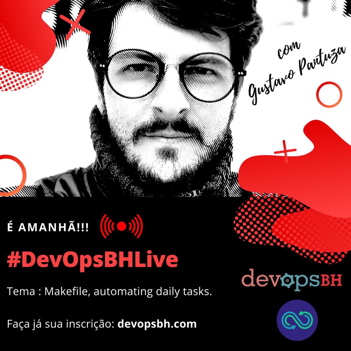 bootcamp_devops's tweet photo. É AMANHÃ!!!
Perde tempo não!
Esta dobradinha #DevOpsBH & @bootcamp_devops é TOP demais!
Data: 28/07/2020
Horário: 19:30h
Com: @gpantuza
Tema: Makefile, automating daily tasks.
Inscrições: https://t.co/4Fw9MoSqZA
Canal YouTube : https://t.co/sxItJgEIEO https://t.co/uvVb7jv8RE