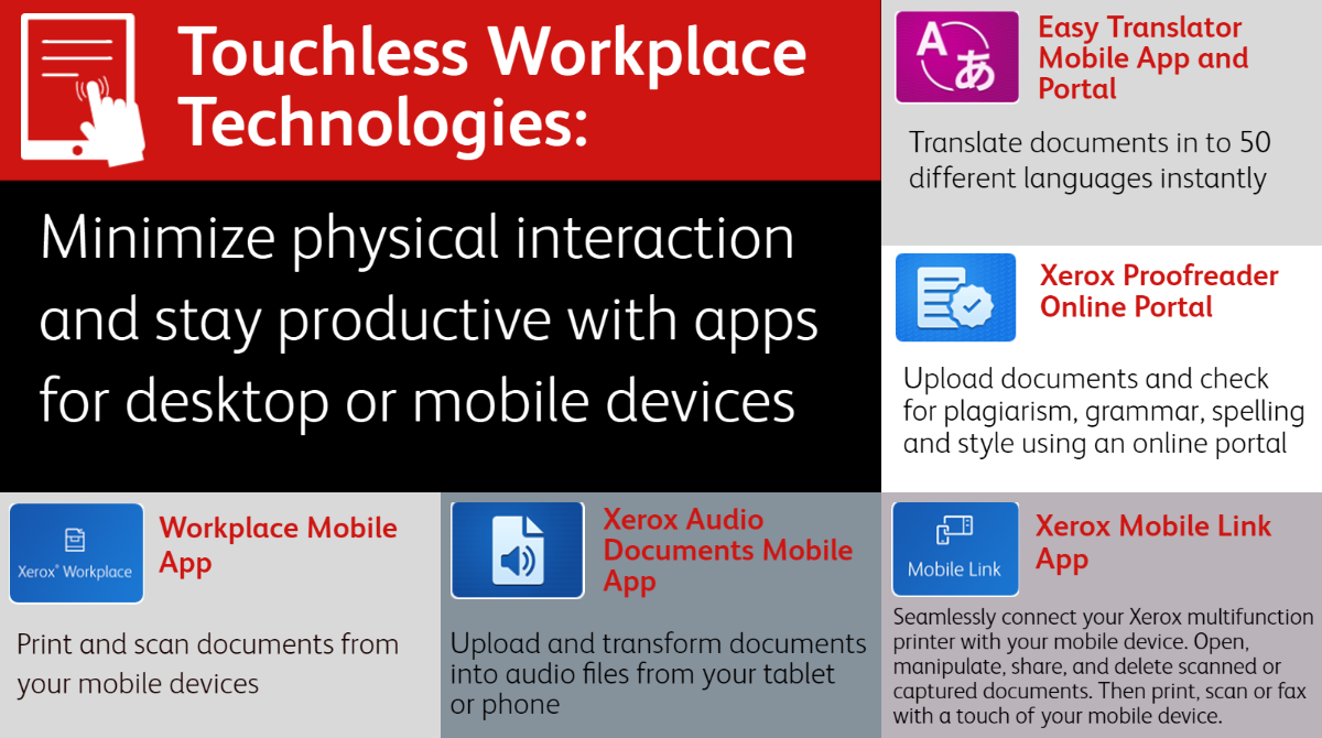 SaudiXerox's tweet photo. One way in which we can help you with safeguarding your employees’ health is by providing apps and portals that provide productive gains while minimizing or negating the need to touch.

#Technology 
#TouchlessTechnologies 
#SaudiXerox https://t.co/i8QD36sXsZ