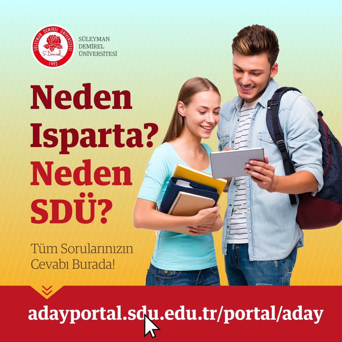 Sevgili Gençler, 

SDÜ ve Isparta'yı keşfetmeye hazır mısınız? 

👉 adayportal.sdu.edu.tr/portal/aday