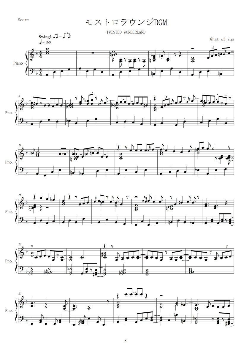翔ちゃんの帽子 耳コピ モストロラウンジbgm 楽譜 耳コピ ピアノ譜 ツイステッドワンダーランド ツイステ オクタヴィネル T Co Zr7vfy48v9