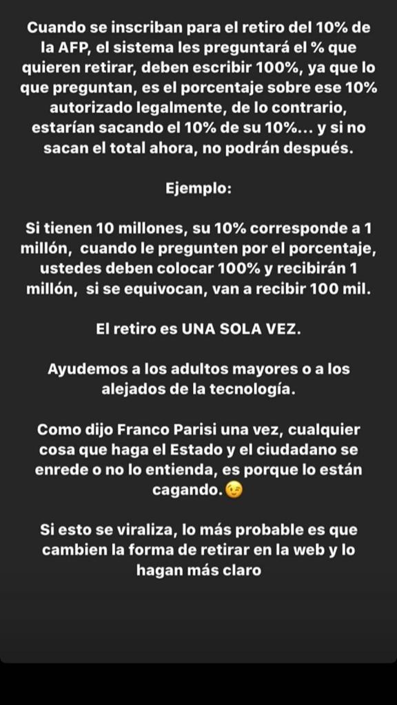 AFPdeChile's tweet photo. IMPORTANTE: Este mensaje que está dando vueltas (adjuntamos imagen) es ABSOLUTAMENTE FALSO. Estamos trabajando para que el proceso sea lo más simple posible para todos quienes retiren su 10%. Insistimos en que se informen en canales oficiales. Más dudas en https://t.co/YEZSMlkEWs https://t.co/EBwrml4h3p