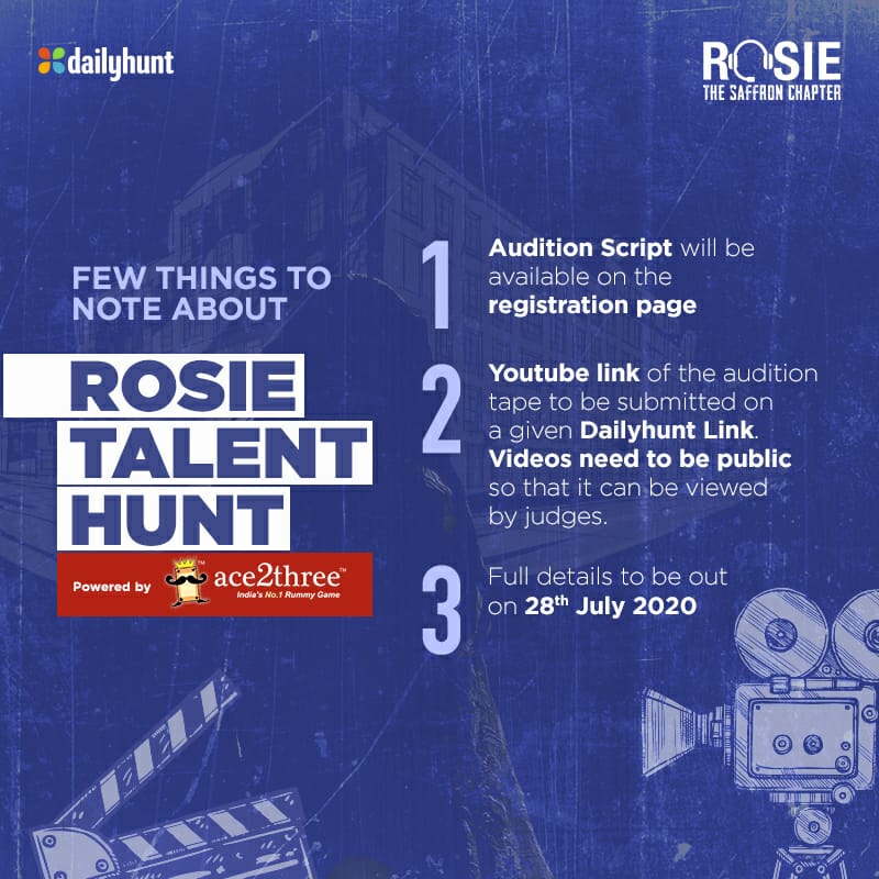 The Rosie Talent Hunt will begin soon. Here are some of the things for you to keep in mind. More details coming up. #RosieTalentHunt #ProminentRole #1DayToGo #AuditionLinkOnDailyhunt 

@vivekoberoi #PrernaVArora @mishravishal @girishjohar @IKussum @RosieIsComing @DailyhuntApp