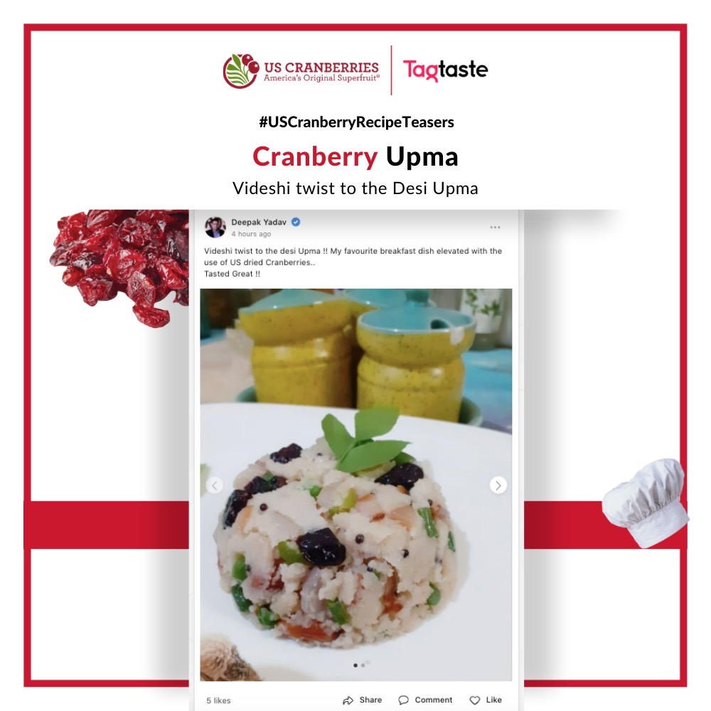 tagtaste's tweet photo. #USCranberryRecipeTeasers

Today's Recipe by Deepak Yadav: Cranberry upma, videshi twist to the desi upma. For more recipes, follow @USCranberriesIN &amp; @tagtaste https://t.co/uADWqihJdj