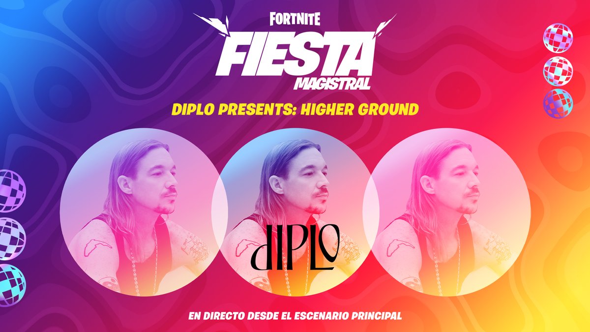 Fortnite_ES's tweet photo. ℙ𝕣𝕖𝕡𝕒𝕣𝕖 𝕥𝕠 𝔸𝕤𝕔𝕖𝕟𝕕

Subid al escenario principal para disfrutar de la actuación en directo de @Diplo Presents: Higher Ground.

Más información y horarios: https://t.co/Mqrhxrhvty https://t.co/hWFwJFSYol