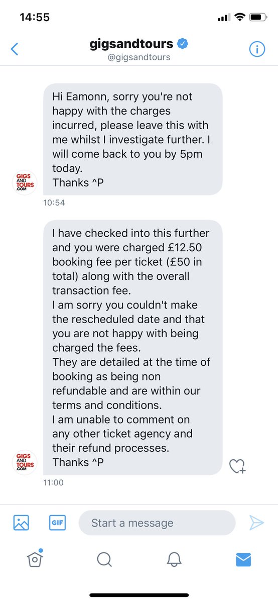 EamonnCreaney's tweet photo. A classic case of calling an event  “rescheduled” instead of cancelled which is what happened, just so they can keep the booking fee. I would rather our £50 to go to charity than the millionaire owners of @gigsandtours @nbhdweekender https://t.co/aRKzDHmmYt
