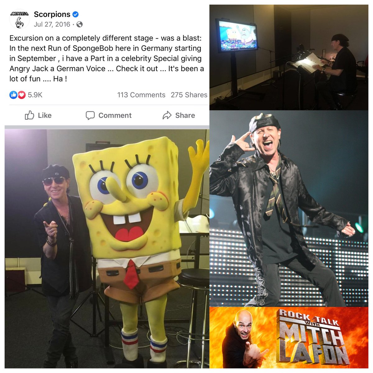 mitchlafon's tweet photo. On This Day - July 27th 2016. The @scorpions KLAUS MEINE voices his part of then upcoming SpongeBob SquarePants episodes... #AngryJack https://t.co/jtzBe6LFfe