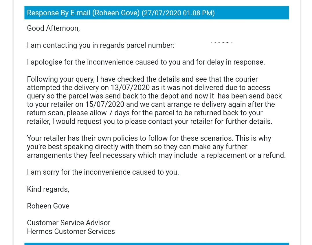 davidhayler89's tweet photo. @Hermesparcels Traditional response from a company that doesn't care you had an access query what does that mean they couldn't handle the stairs to my door....I live in a house not a flat there shouldn't be an access query you knock on the door simple.... but clearly not for your drivers https://t.co/FzRDgkqPgN