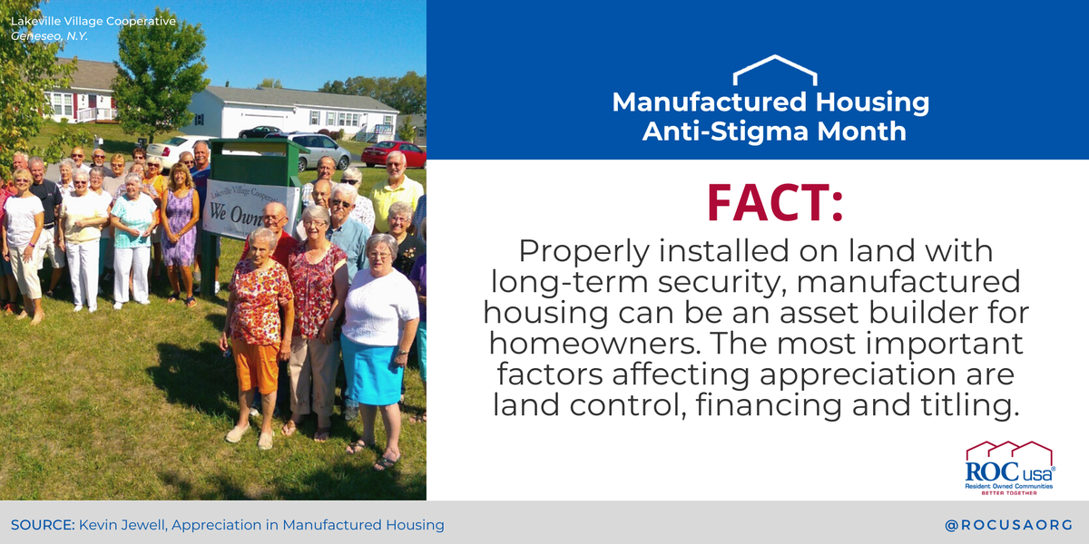 ROCUSAorg's tweet photo. One of the biggest stigmas about #manufacturedhousing is that the homes depreciate in value, just like cars. Recent studies show this isn't the case - in many instances, #manufacturedhomes can appreciate in value.
#RightAtHome2020 https://t.co/PsOFivnakE