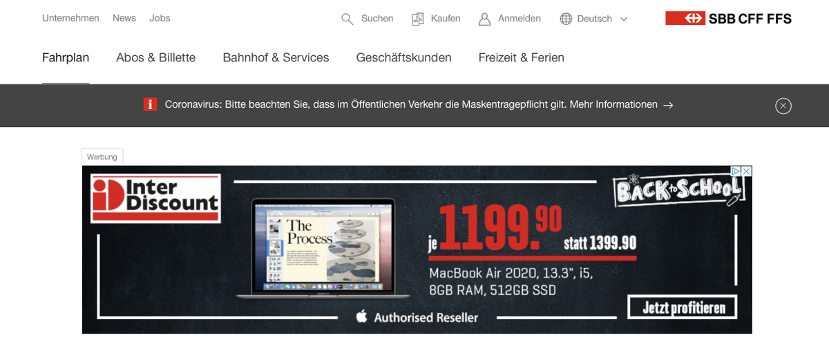 ixistenz's tweet photo. warum zur hölle bekomme ich auf der sbb-seite werbung beim abfragen von #interdiscount.
wo sind wir inzwischen nur gelandet? https://t.co/pVxMST0Ev6