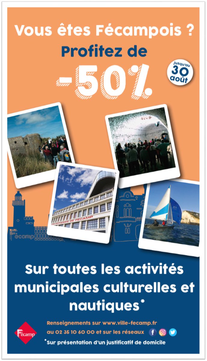 Cet été, si vous êtes Fécampois, visitez le musée à tarif préférentiel ! 🥳
Jusqu'au 31/08 sur présentation d'un justificatif de domicile, profitez de l'entrée à 4€ au lieu de 7€ pour découvrir le musée, son belvédère et notre exposition @Festival_NI  "L'invention d'Étretat" !