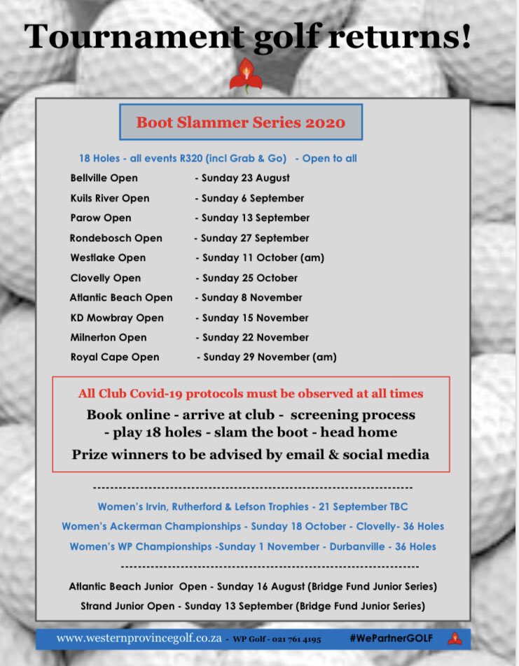 WProvinceGolf's tweet photo. The WP Boot Slammer Series schedule.... keep a look out for more information on the tournaments. 

#WePartnerGOLF https://t.co/PjYxPK3C6e