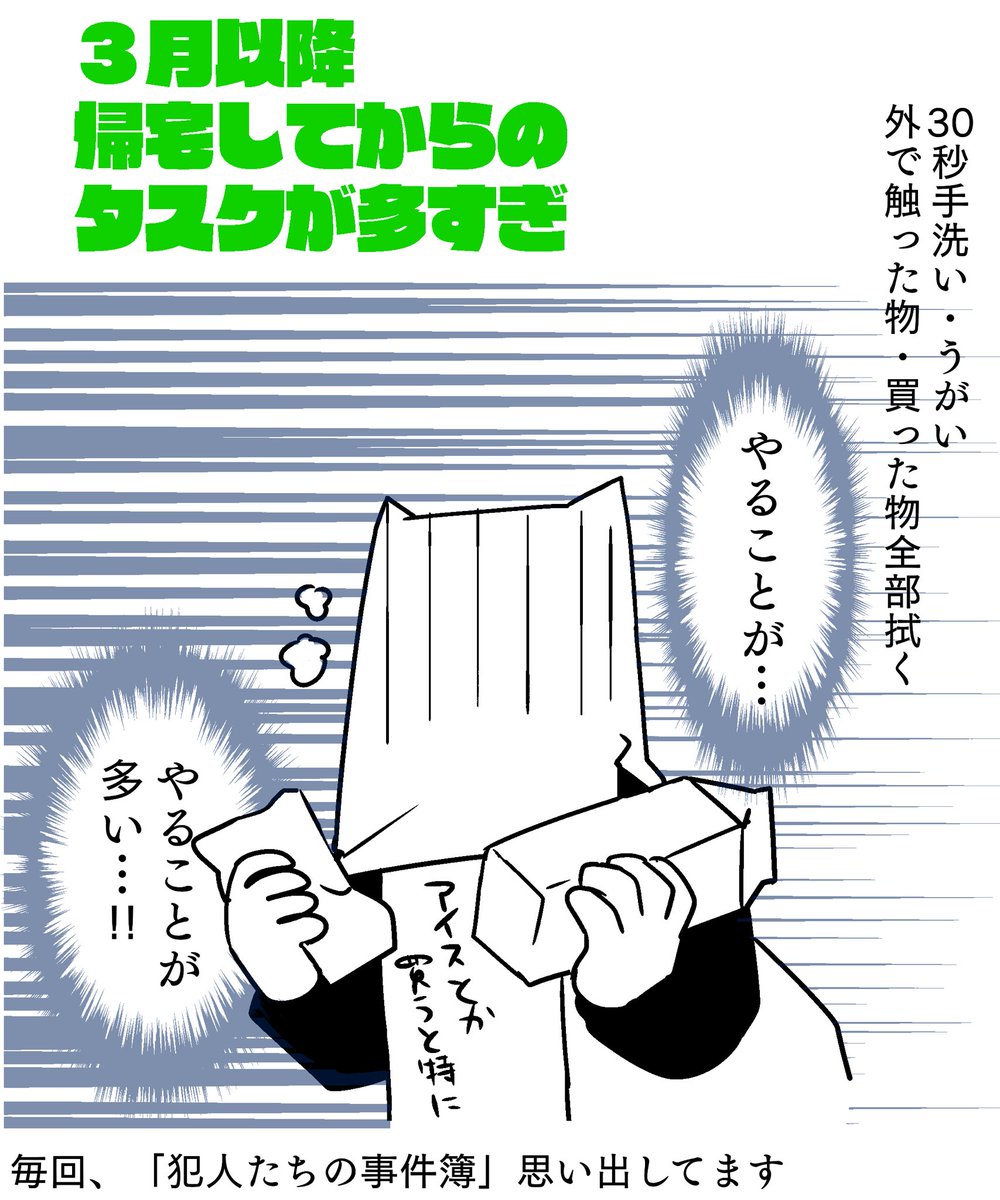 4月に描いたらくがきが残ってたので、おまけを付けてアップします。まだまだ拭いてる&洗ってる。Covid19については今後も呪っていきます。 