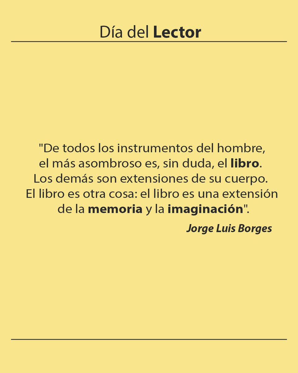 UCESVirtual's tweet photo. Hoy recordamos el nacimiento de Jorge luis Borges y celebramos, también, el día del lector.
Deslizá y conocé 3 frases de este escritor acerca de los libros y la lectura.
¿Cuál es tu frase favorita?
.
.
#UCESVirtual #Borges #Diadellector https://t.co/TNw3IOkCAd