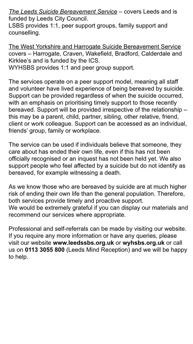 NESTLeeds's tweet photo. #Suicide is a difficult thing to talk about. People bereaved by suicide are at higher risk of taking their own lives as a consequence. It’s so important to know where to get #support 💜 see @LeedsSBS for more info 
#bereavementbysuicide #leeds #SuicideAwareness https://t.co/EXyBIAB0xK