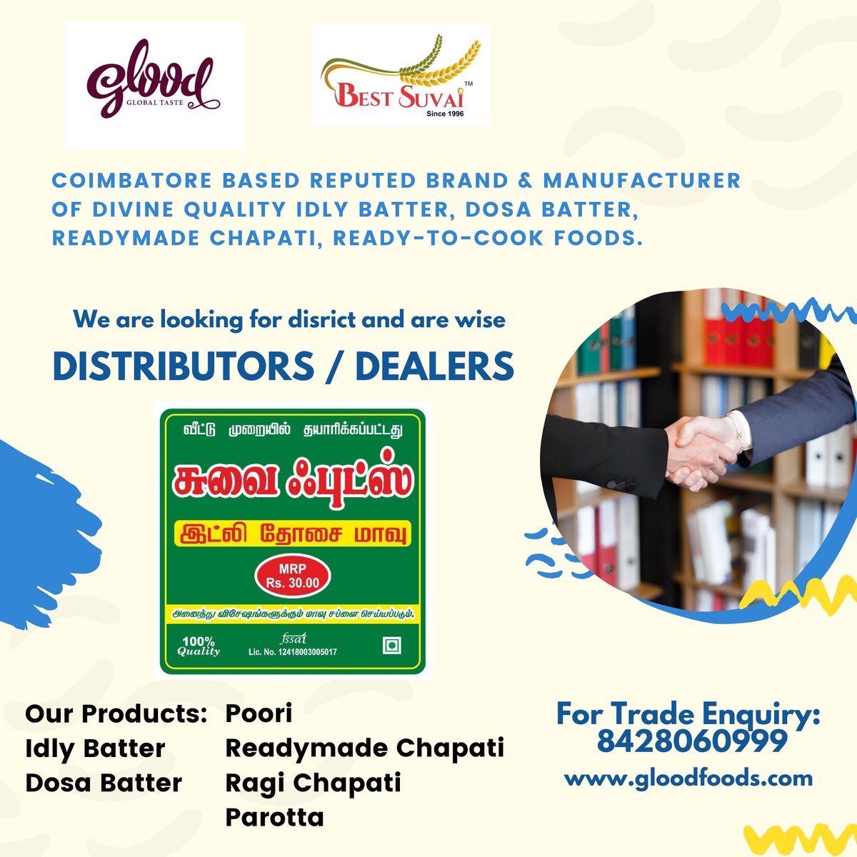 FoodsGlood's tweet photo. Distributors Wanted For A Leading FMCG Company by suvai foods. Dealer and distributors franchise a financially rewarding business in the growing.
Glood Foods - For Trade Enquiry: 8428060999
Order Online: https://t.co/1l6MBfBNz7

#foodozers #biryani #food #foodie #chicken #food https://t.co/K4QS5UF8ls