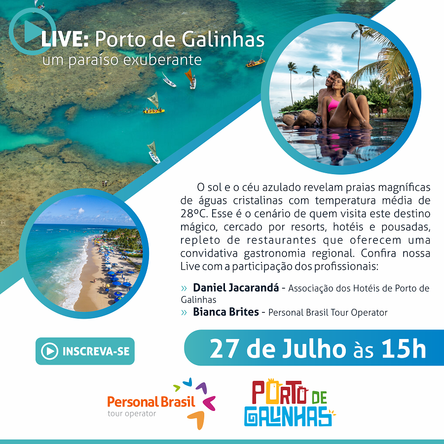 personalbrasil's tweet photo. HOJE LIVE: 27 de Julho às 15h!!!

O sol e o céu azulado revelam praias magníficas de águas cristalinas.☀️🌴 Esse é o cenário de quem visita Porto de Galinhas. Confira na nossa Live:

✔️ Inscrições: https://t.co/EH7Wb5XnQv

Vem com a gente! 😍 https://t.co/yGOBEvqc9G
