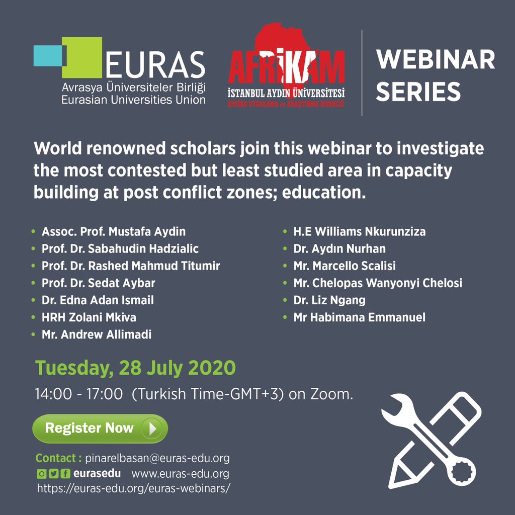Last Day to Register for EURAS Online Workshop on “Post Conflict Capacity Building and Education” tomorrow on July 28!
euras-edu.org/euras-webinars/
#EURAS #EURASWebinars