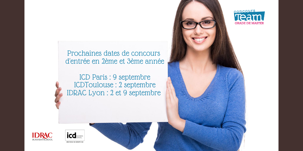 ConcoursTEAM's tweet photo. Il est encore possible de passer les concours d'entrée pour nos 2 Grandes Ecoles de Commerce et de Management (ICD Paris et Toulouse et IDRAC Lyon)!!

Vous trouverez sur notre site toute les modalités d'inscription: https://t.co/ROi2640tRR💻😀 https://t.co/XpDDdqFpB8