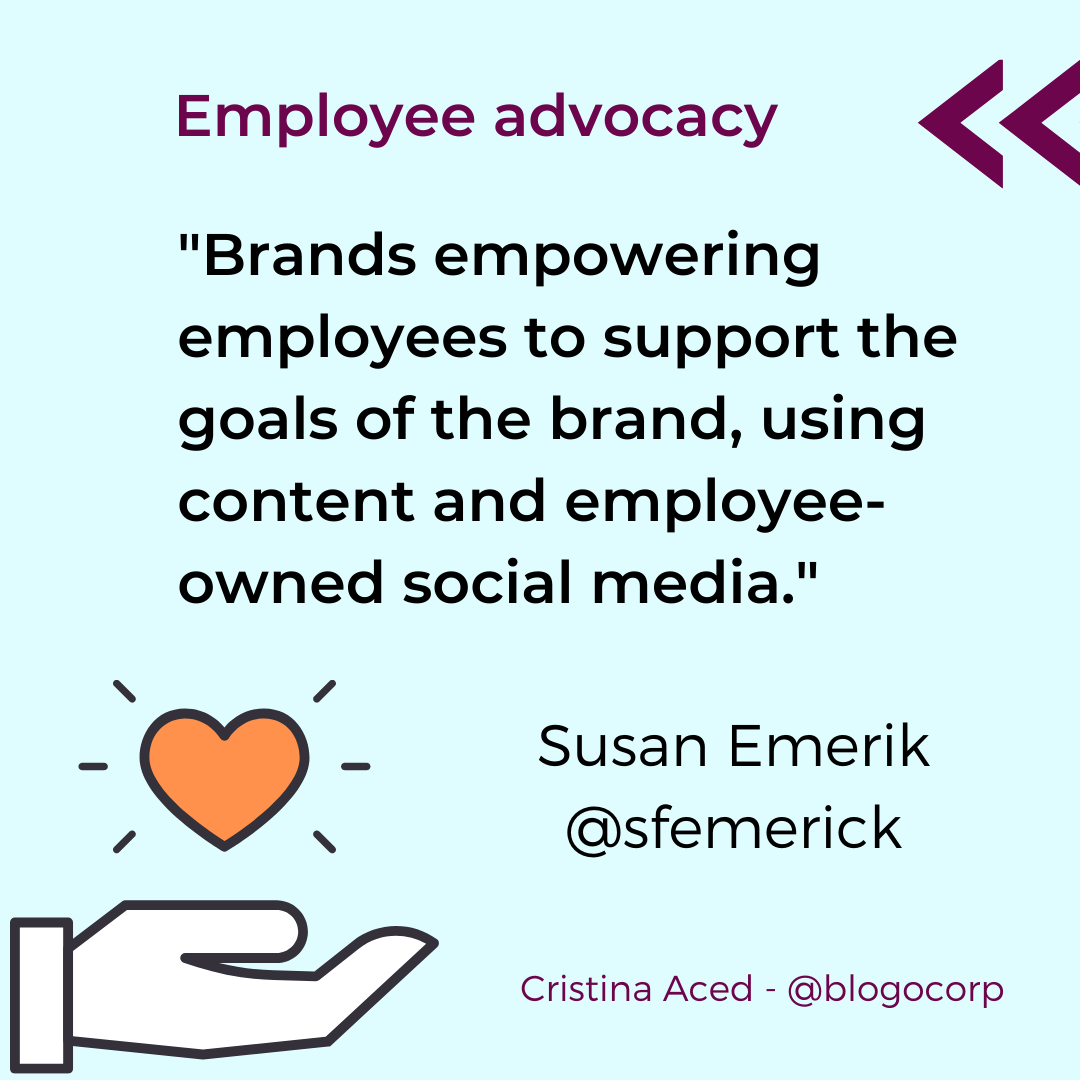 Los #empleados de la empresa son los que mejor pueden hablar de ella y ayudar a construir su #reputación
#employeeadvocacy #comunicacióninterna cc <a href="/sfemerick/">Susan Emerick</a> 
cristinaaced.com/blog/?s=employ…