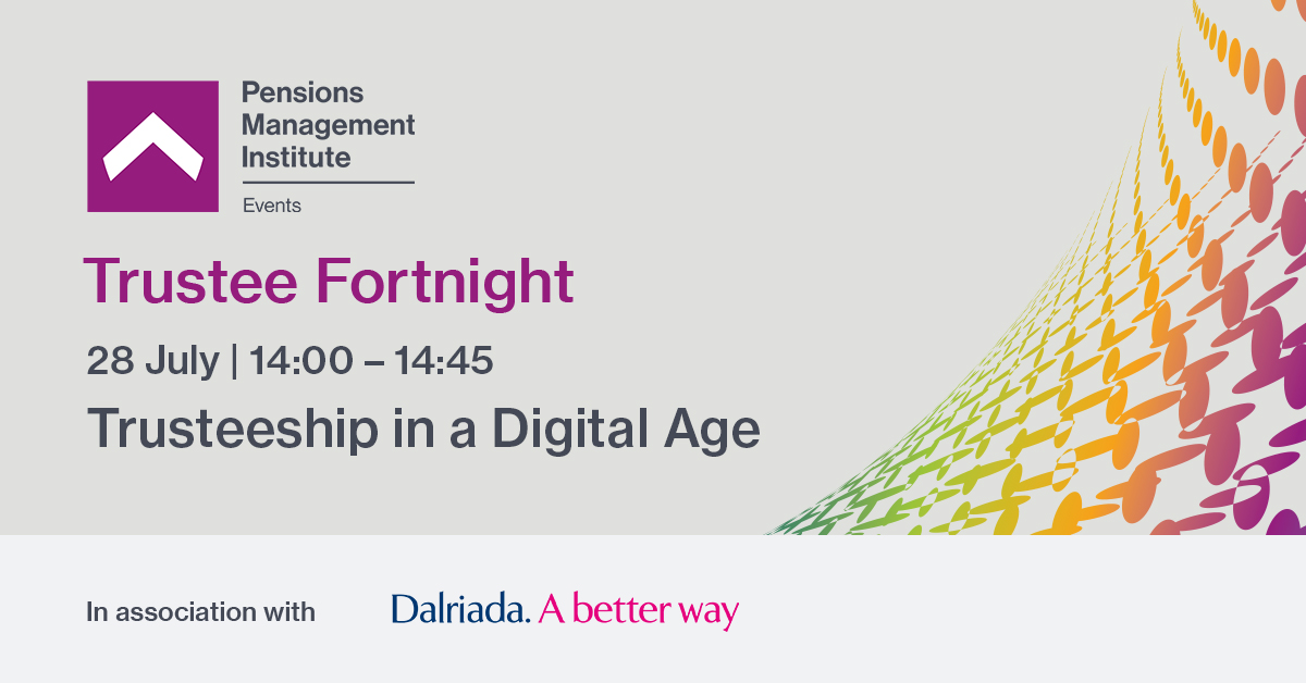 Don’t forget to register to our upcoming Trustee Fortnight session with <a href="/DalriadaTrustee/">Dalriada Trustees</a> presented by Chris Roberts and @TMiddletonFPMI – PMI. 

Register and find out more here: pensions-pmi.org.uk/knowledge/webi… 

#PMIpensions