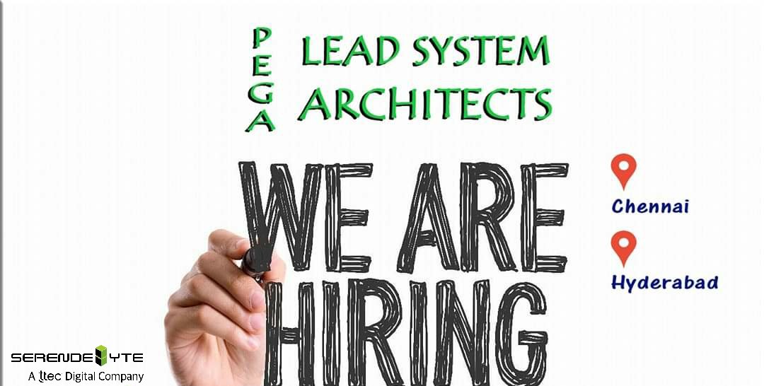 SerendebyteInc's tweet photo. Pega Lead System Architects in Chennai and Hyderabad, here is a great opportunity for you to take your career to the next level. Follow the link to apply https://t.co/U3ZSYPh7Hh

#PegaJobs #ChennaiJobs #HyderabadJobs https://t.co/Xl49oZyS15