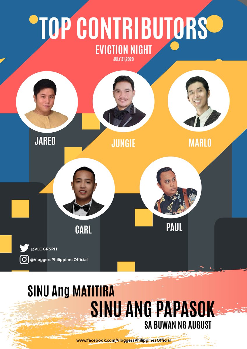 VLGRSPH's tweet photo. VLOGGERS PHILIPPINES TOP CONTRIBUTORS
EVICTION NIGHT JULY 2020.
ABANGAN KUNG SINU ANG PINAKA UNAHANG LALABAS SA LISTAHAN!!
JULY 30 NEW BANNER WILL BE POSTED with The Highest number of Contribution Per #TopMates!!
Voting Start on JULY 30,2020 Via Comments! via VPH COMMUNITY GROUP! https://t.co/xVdTmAevER