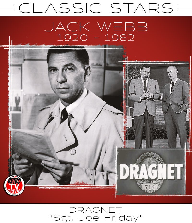GoldenRageofTV1's tweet image. #JackWebb #HarryMorgan #Dragnet #JoeFriday #classicTV #RetroTVTrivia #goldenrageoftv