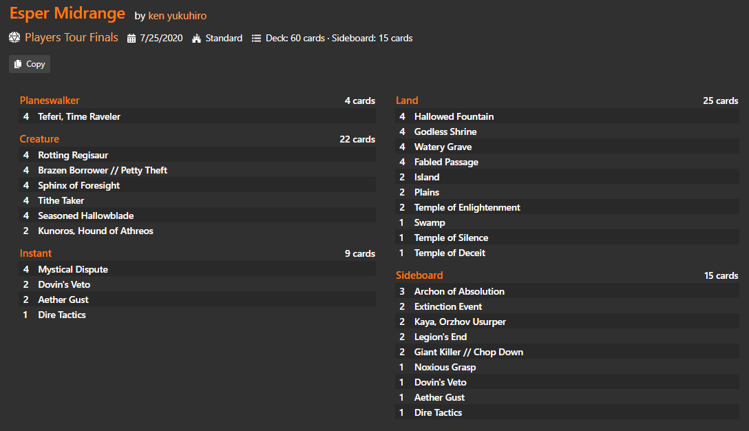What makes this deck so good is that it's both a level 2 AND a level 3 choice, crushing the common level 1 and level 2 decks.Compare to Esper midrange - that deck should beat Temur, but it's extremely cold to 4C Rec that runs Teferi and an appropriate removal / sweeper suite.