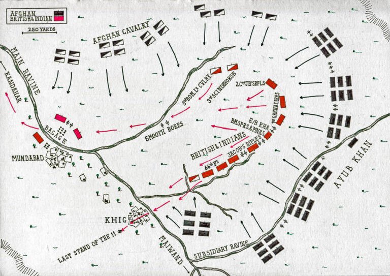 "Surrounded by most of the  #Afghan army, they fought on until only 11 men were left, inflicting enormous loss on enemy", wrote one of Ayub's senior artillery officers. "These men charged out of the garden and died with their faces to the foe." Map by John Fawkes.  #BattleofMaiwand