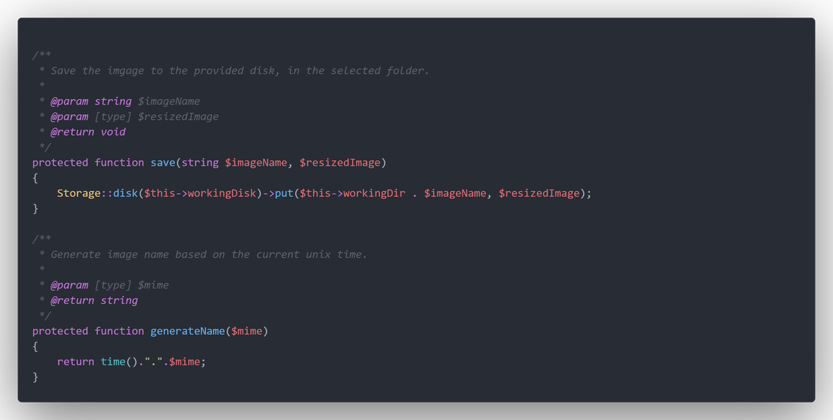 TasosTogridis's tweet photo. A Fluent API for image upload/deletes on a specific disk and folder. Provided via a trait to be able to easily change implementations.

#laravel #php https://t.co/Zg5Nu3w8Iu