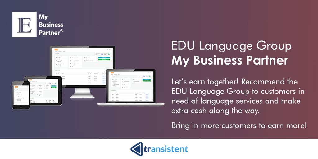 Transistent_'s tweet image. We are happy to announce our new affiliate program, ELG My Business Partner! Sign up and earn commission revenues from your clients throughout the year! lnkd.in/dXhucDz

#ELG #EDULanguageGroup #MyBusinessPartner #Transistent #YourAccessToTheWorld!
#translation