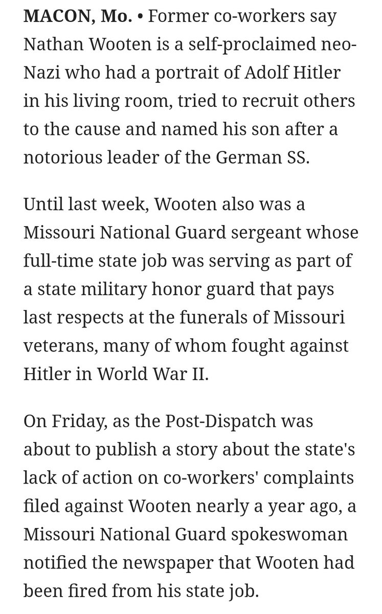 In 2012, a Nazi in US uniform was found running guns and running a Nazi paramilitary training camp.