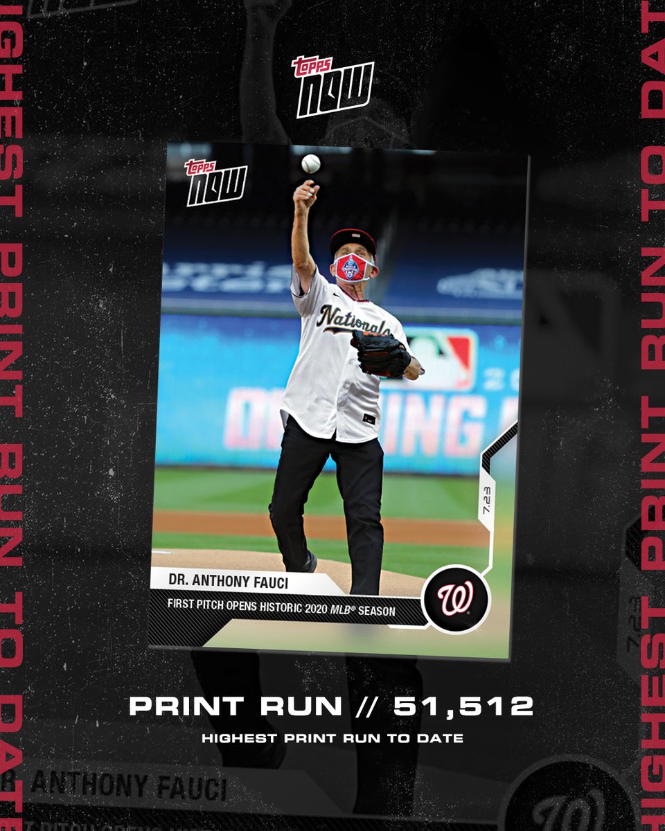 Topps's tweet image. NEW. RECORD. 💥 

Dr. Anthony Fauci's #ToppsNOW card sets an all-time high print run record, clocking in at 51,512 cards!