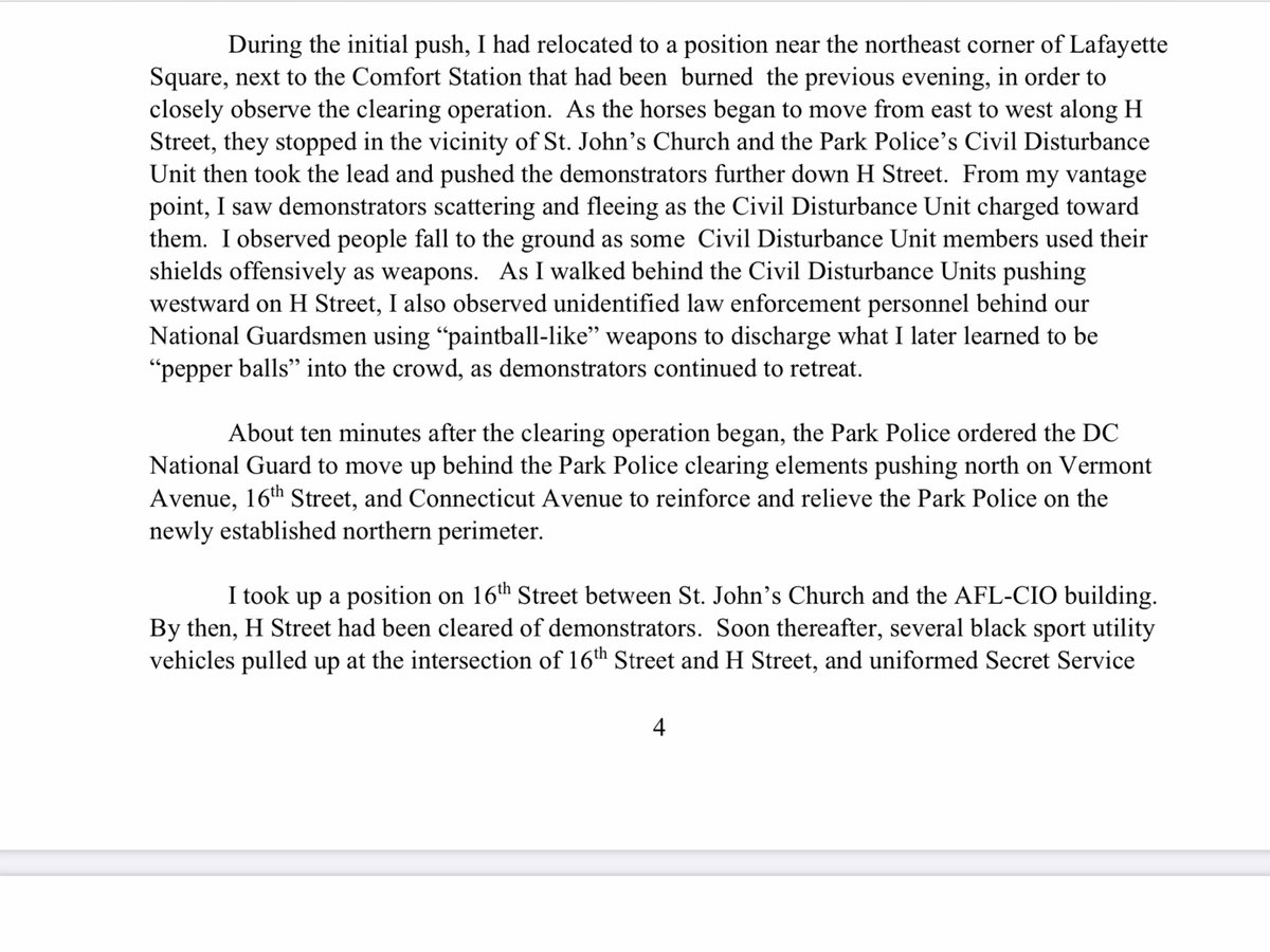 Adam DeMarco: the events I witnessed at Lafayette Square on the evening of June 1 were deeply disturbing to me, and to fellow National Guardsmen. Having served in a combat zone,..at no time did I feel threatened by the protestors or assess them to be violent.