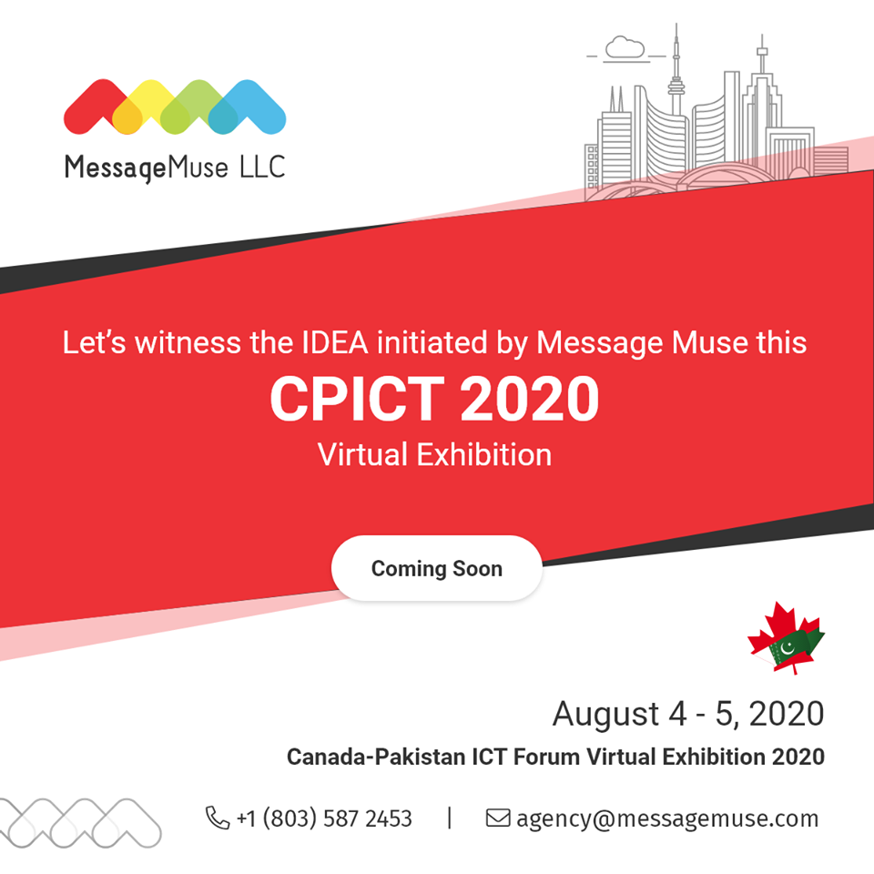 MessageMuse's tweet photo. Let the people know you are aiming BIG with a unique IDEA from the treasure of Message Muse this CPICT 2020 Virtual Exhibition coming soon.
REGISTER NOW๐๐๐
https://t.co/BGzKy0FKGh
#MessageMuse #Canada #Pakistan #Forum2020 #mobileapp #webdevelopment #ITServices #appdevelopment https://t.co/nP4XU6B6Lf