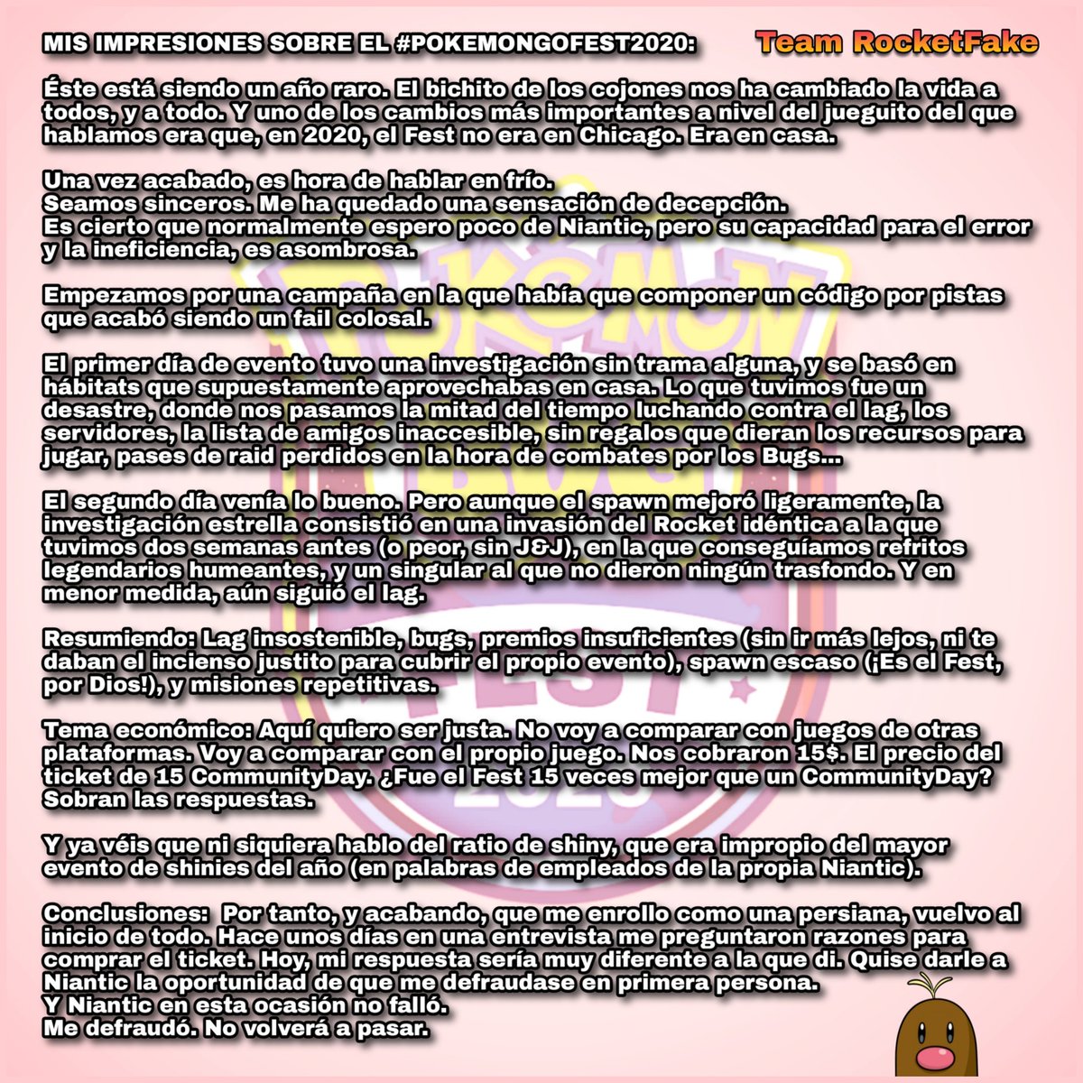 The_EVIL_Lyn's tweet photo. Hoy, mi #PokemonGOFest2020 con
MUCHO TEXTO. Dejo por aquí mi opinión para quién le interese.
#PokemonGO #PokemonGOFest https://t.co/p4nxwP9qye