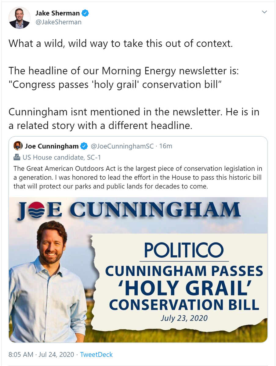 CRNC's tweet photo. .@JoeCunninghamSC tried to take credit for passing the ‘holy grail’ conservation bill that his name isn't even mentioned in.
He doesn't want you to know that he's voted with Nancy Pelosi over 85% of the time.
@SCGOP @SCFCRs #SCO1 https://t.co/vIvZ5awpgq