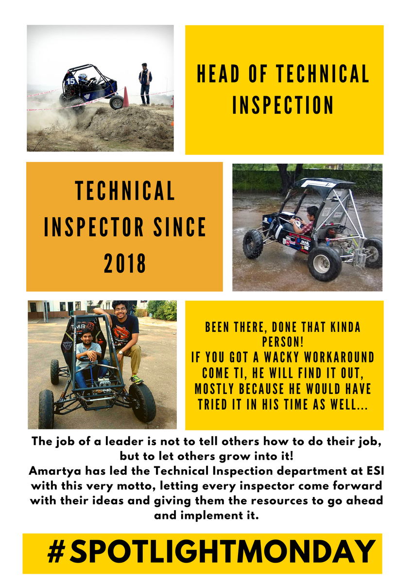 This week in #SpotlightMonday we feature our Head of Technical Inspection, Amartya Sengupta. A Gearhead for life, Amartya is a doer, one who has been there and tried everything, which makes him very good at picking out clever tricks that teams apply to clear TI.

#ESI2021