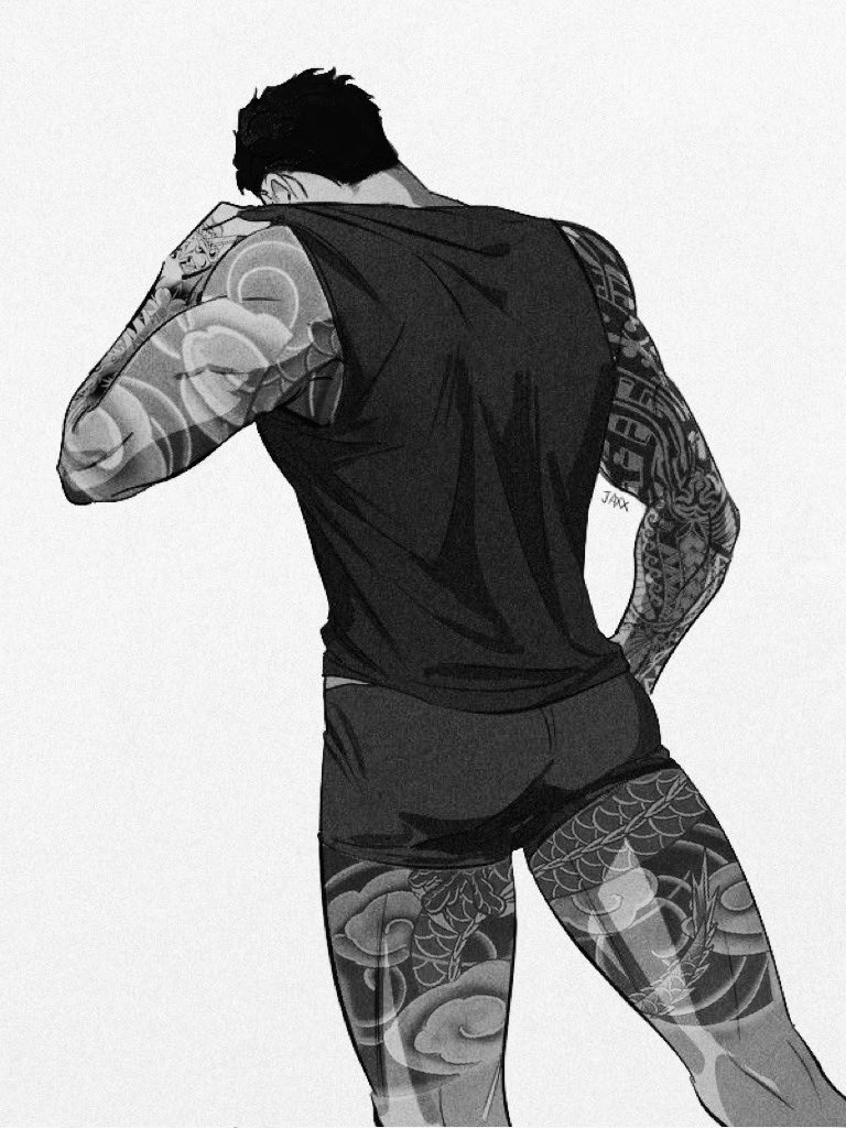 A low growl passed his lips while he rubbed his eyes sleepily, making his way over to the kitchen.

“What yer have for breakfast hm?”