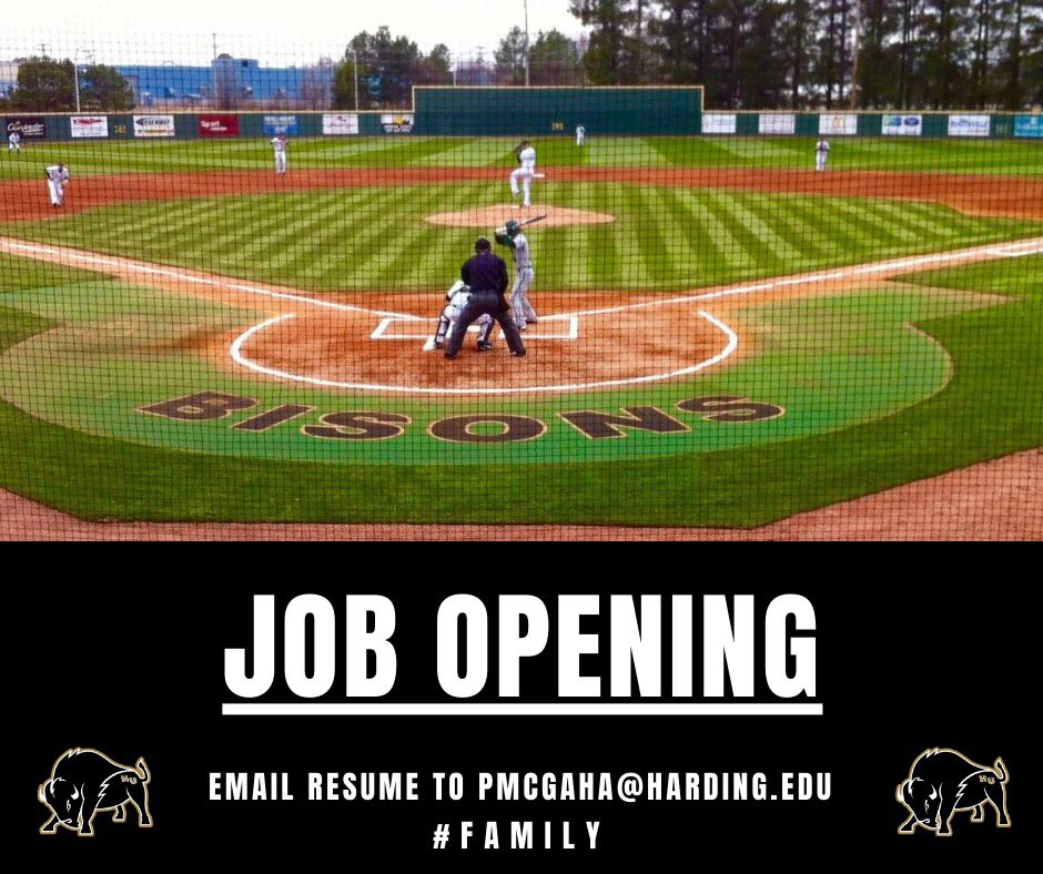 🚨 COACHING OPPORTUNITY 🚨

Graduate Assistant Coach

TO APPLY⬇️

📧: pmcgaha@harding.edu
📲: 501-593-6790

1. Resume/References

2. 3 minute video explaining your strengths, what value you will bring to the program, &amp; why you feel <a href="/Harding_Base/">Harding Baseball</a> is the right fit for you.

#FAMILY