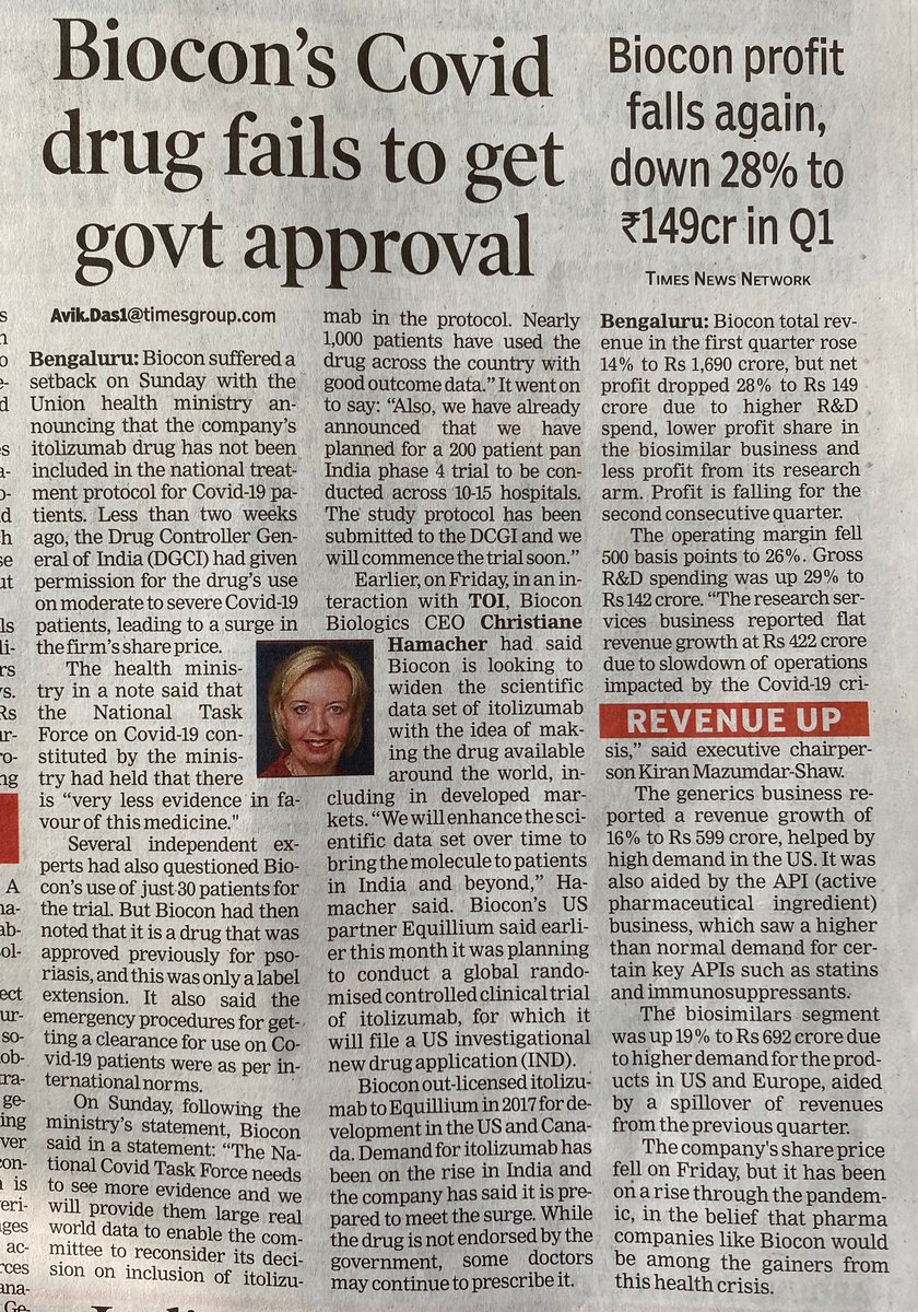 Why doesn't  @MOHFW_INDIA question  @CDSCO_INDIA_INF as to how Phase III clinical trial exemption was given if data is too limited for satisfactory inference? Why  @kiranshaw hasn't released rigged data yet? This is pandemic, not a circus.  @malini_aisola  @d_s_thakur  @SeemaAhuja1