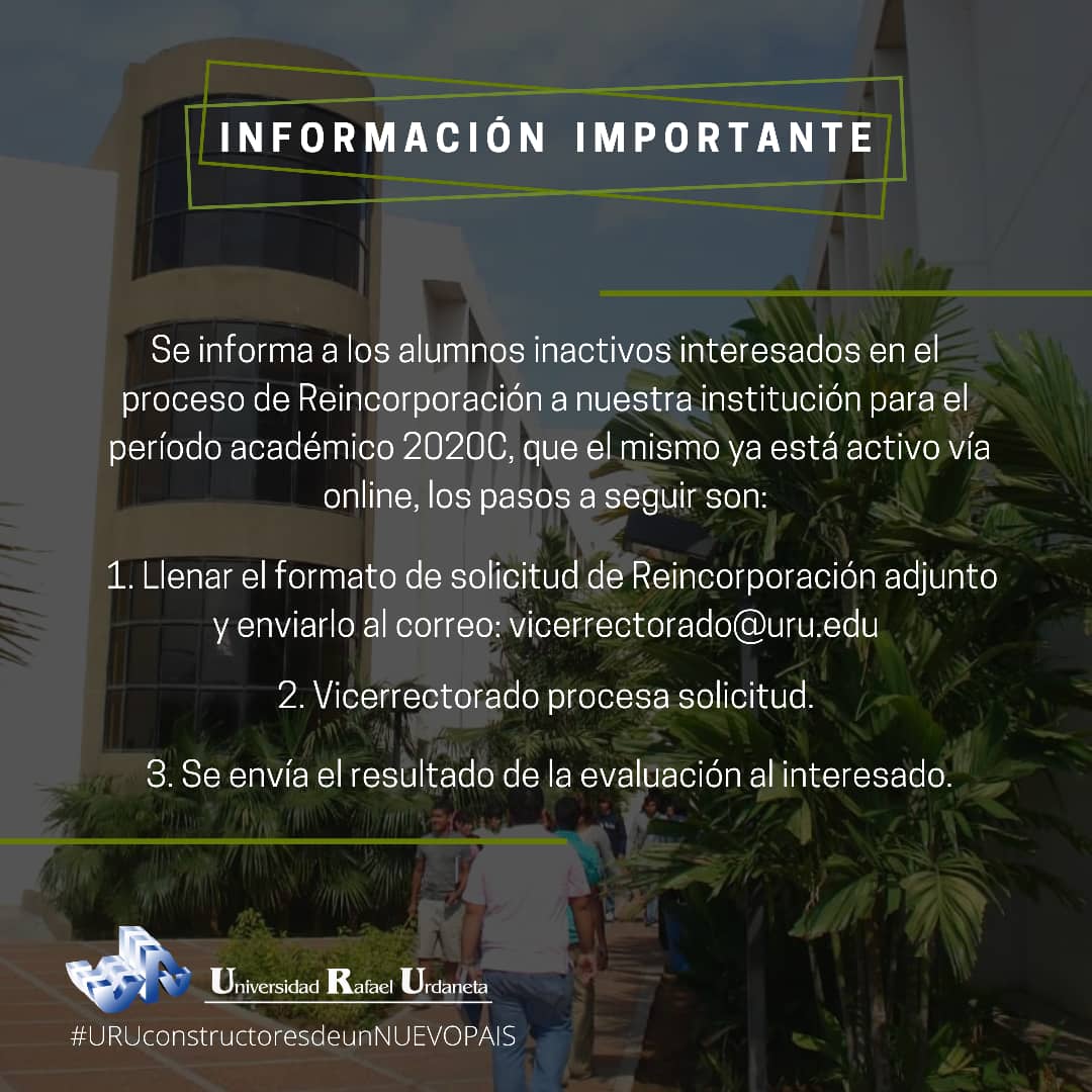 notiuruoficial's tweet photo. #ATENCIÓN  El  proceso de reincorporación para el  período académico 2020C permanece activo. El link de la planilla lo dejamos a continuación    https://t.co/WvGaoAccyF  #URUconstructoresdeunNUEVOPAIS https://t.co/o5KlMJp1fH