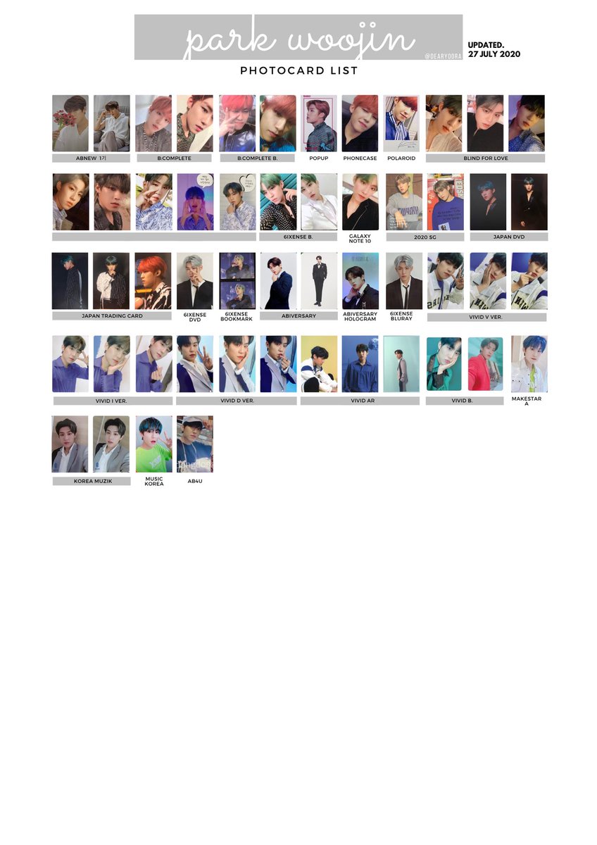 AB6IX Park Woojin Photocard List ♡ Updated 27 July 2020. #AB6IX