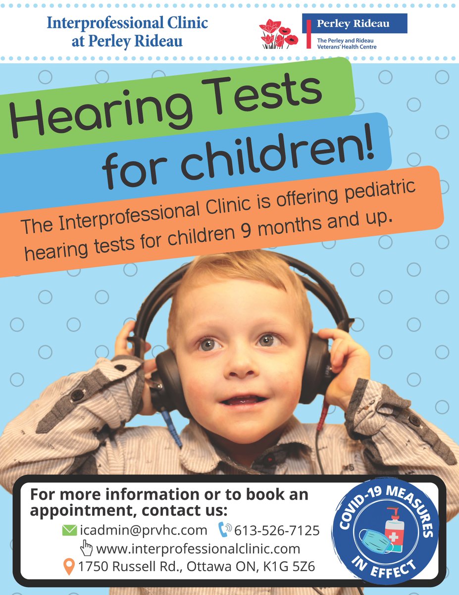 The Interprofessional Clinic is offering pediatric hearing tests for children 9 months and up. Contact the clinic at 613-526-7125 to book! 👂 #hearing #pediatrics