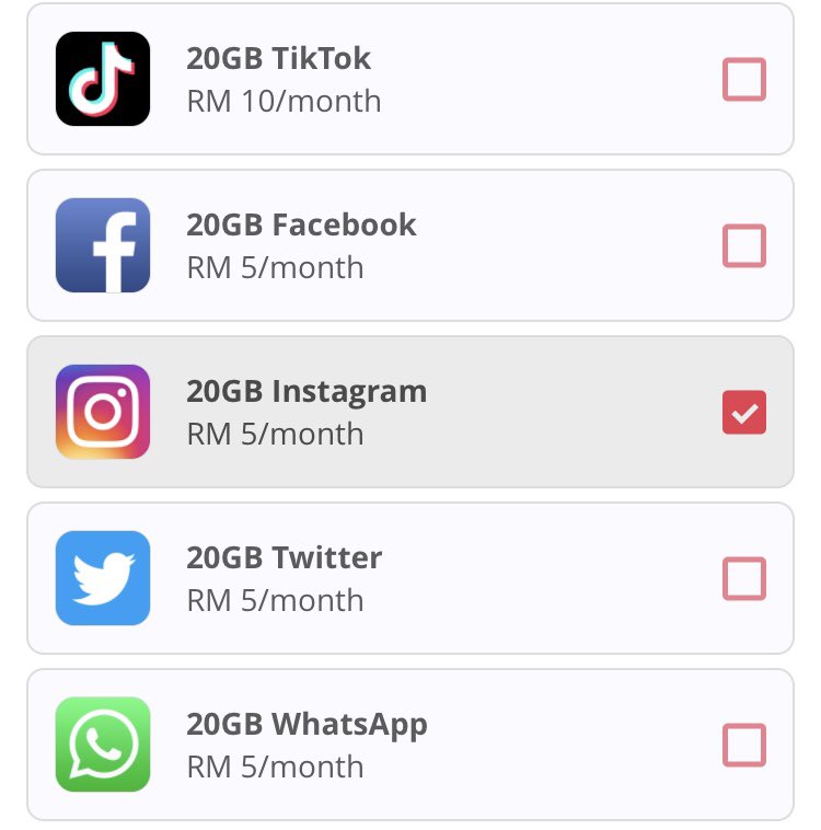 Ni list yang korang boleh add on. Macam i suggest, amik data RM20 for 20GB. add on boost 20GB, PUBG 20GB free and add on IG 20GB rm5. So total rm25 je per month. Murah kann 