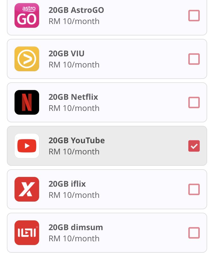 Ni list yang korang boleh add on. Macam i suggest, amik data RM20 for 20GB. add on boost 20GB, PUBG 20GB free and add on IG 20GB rm5. So total rm25 je per month. Murah kann 