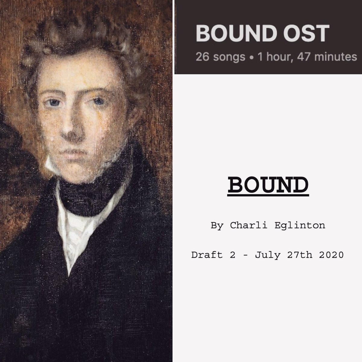 Tada! Introducing the just literally completed musical no 5 ‘Bound’ based on the amazing true story of Doctor James Barry who was in fact a woman but disguised herself as a man to become a surgeon in the English military.