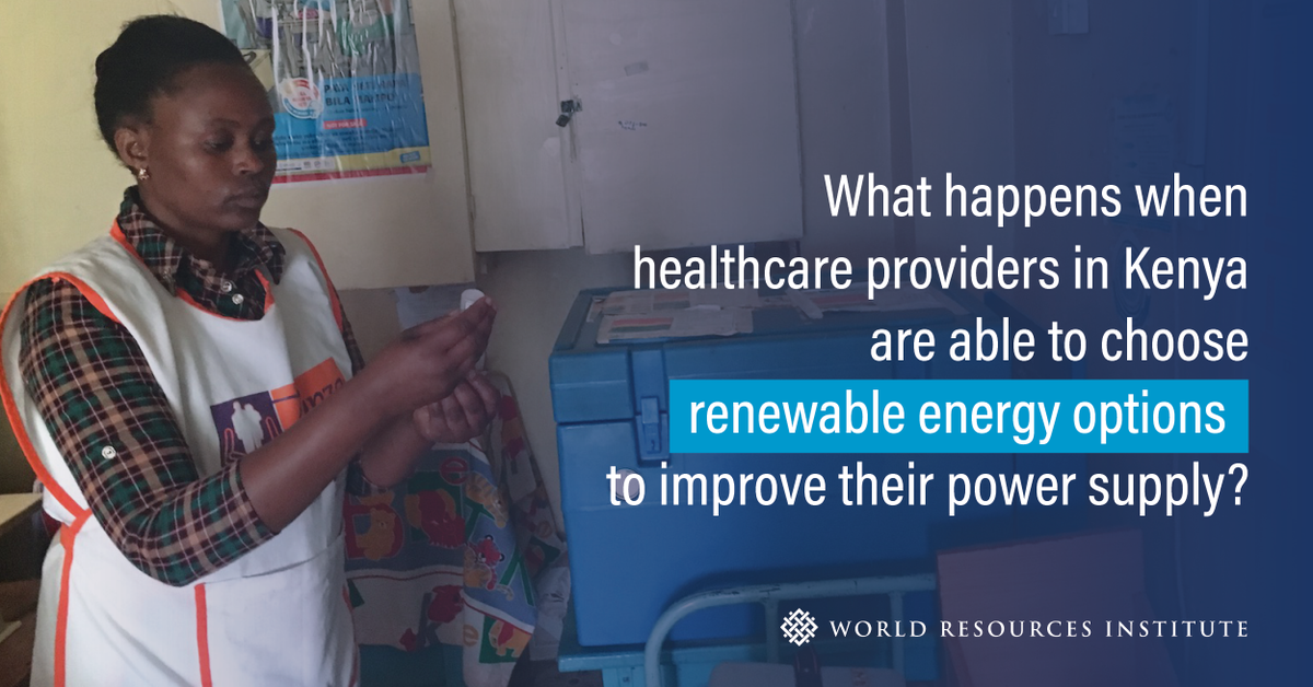 WRIEnergy's tweet photo. What happens when healthcare providers in Kenya are able to choose renewable energy options to improve their power supply? A new @WorldResources study examines a demand-side pilot project which offers clinics choices to improve their energy supply: https://t.co/SpfvaEhs0t https://t.co/UhZVeMZVn2