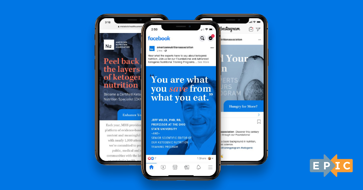 MarkDro's tweet photo. EPIC Sprints in Action No.4: American Nutrition Association
Promoting ANA’s Ketogenic Nutrition training. Kudos: CD @hoganserif; Strategy mollymccarthy; Design @kristaseidl; Copy @BaileyReiners; PM @JonnyOsburn, Data @YasserElhari. Join an EPIC team: https://t.co/NTH1pgYXVK https://t.co/cAg6TeRQE8